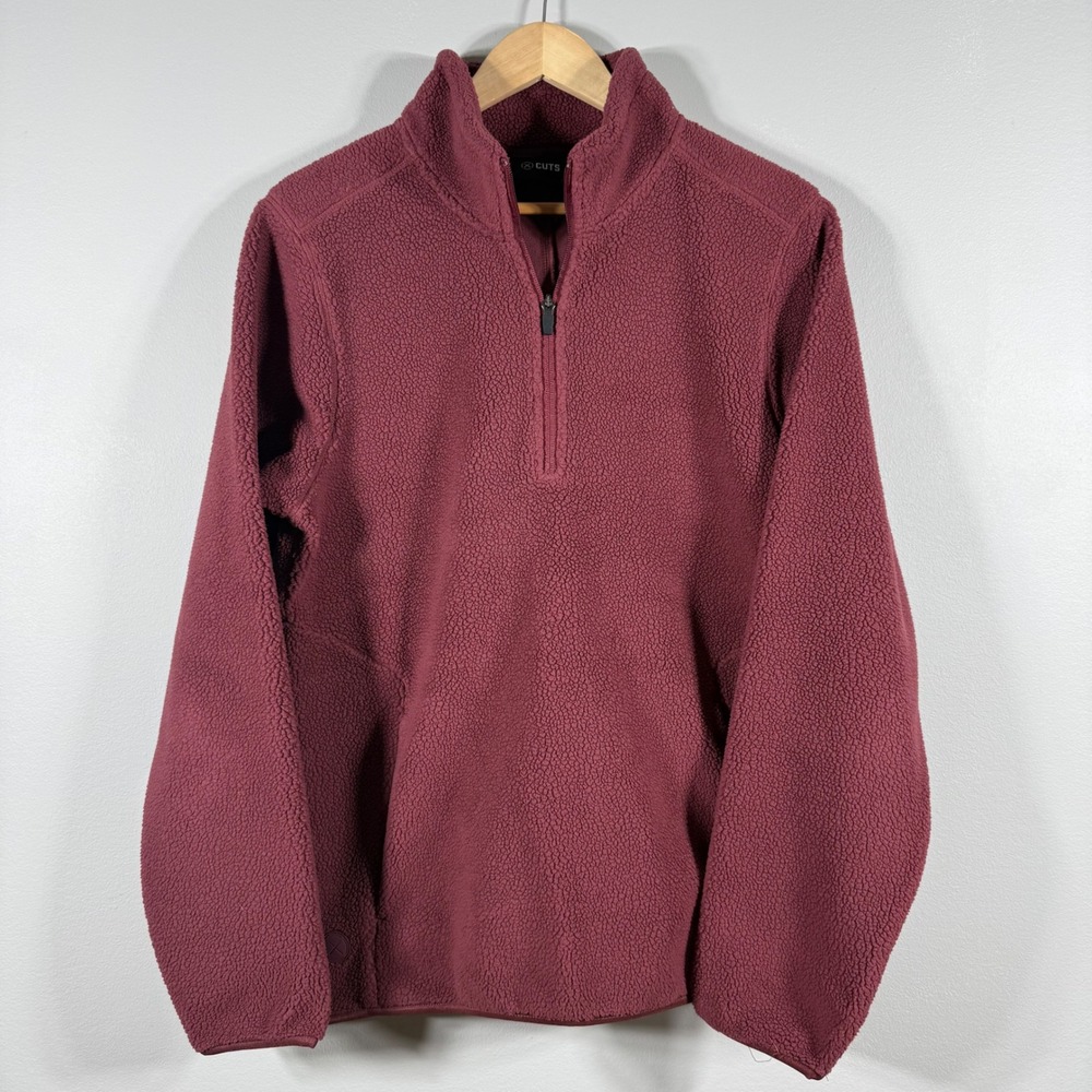 Cuts Sherpa Fleece Quarter Zip Pullover Burgundy - Size Medium